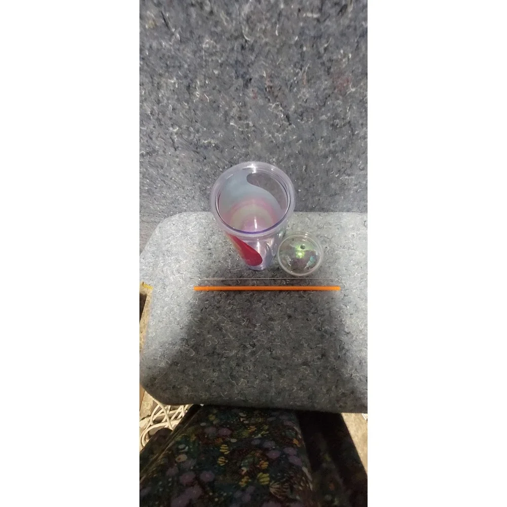 Starbucks Rainbow Swirl Cold Cup Tumbler With Dome Lid &‎ Orange Straw 24 Oz